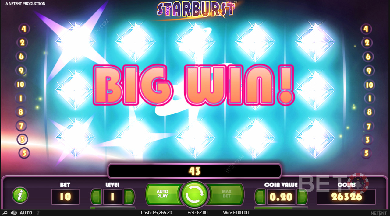 बड़ी जीत! - जब आप बड़ी जीत हासिल करते हैं तो Starburst में ऐसा दिखता है!