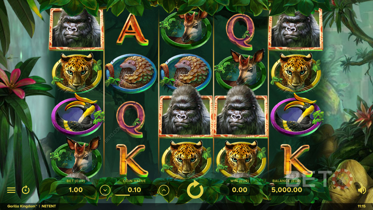 NetEnt से Gorilla Kingdom में गेमप्ले का उदाहरण