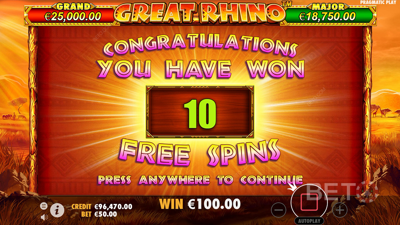 ग्रेट राइनो ऑनलाइन स्लॉट में अपनी शर्त का 500 गुना जीतें!