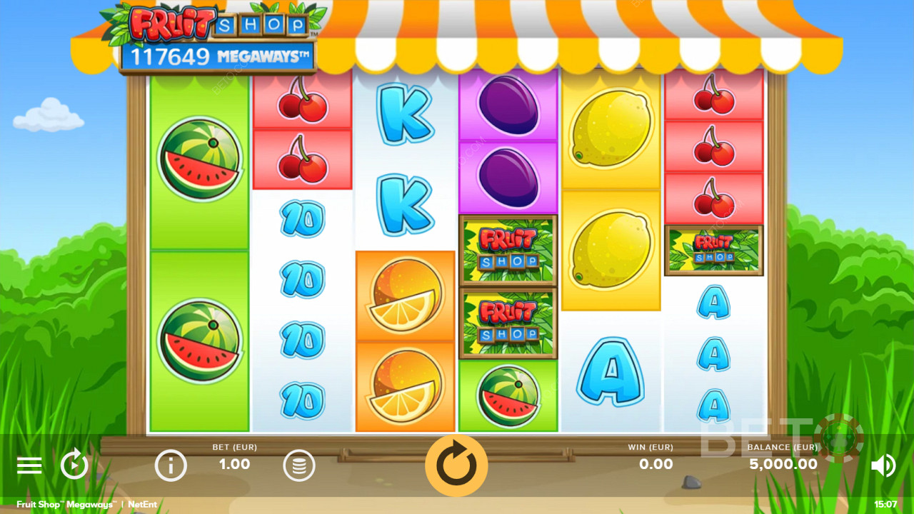 Fruit Shop Megaways में रंगीन फल प्रतीक