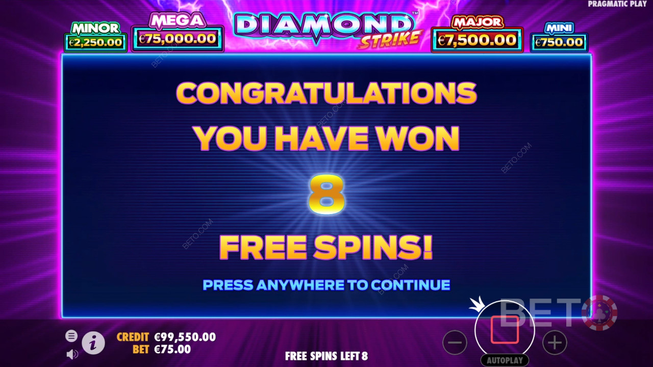 डायमंड स्ट्राइक स्लॉट मशीन में अपनी शर्त का 1,000 गुना जीतें!