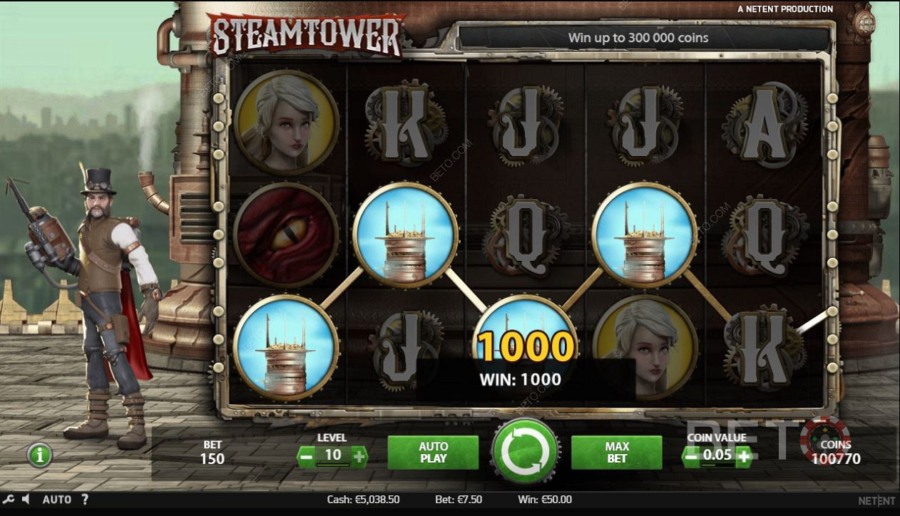 Steam Tower स्लॉट गेम में प्रतीकों का मिलान