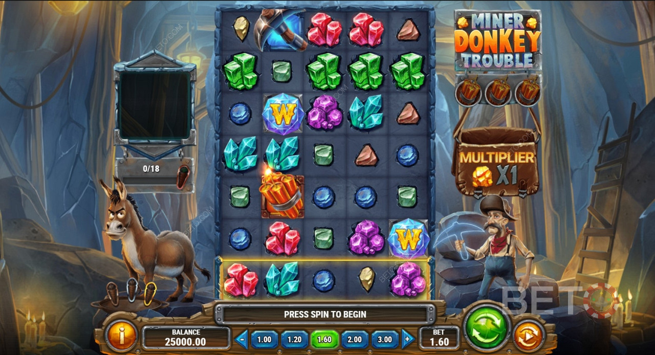 Miner Donkey Trouble में उच्च भुगतान और कम भुगतान वाले प्रतीक