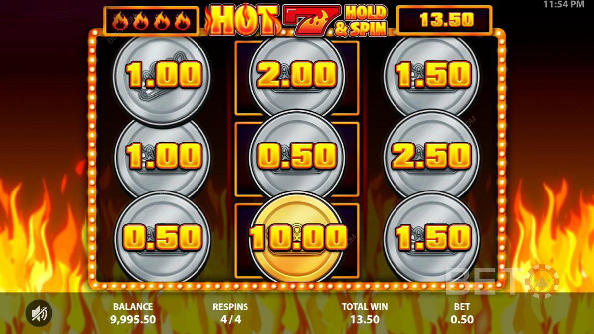 Hot 7 Hold and Spin में विशेष सुविधाएँ