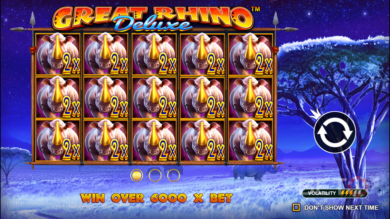 ग्रेट राइनो डीलक्स स्लॉट में अपनी शर्त का 6,242 गुना जीतें!