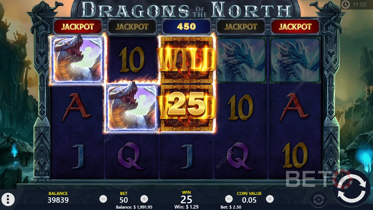 वाइल्ड सिंबल आपको Dragons of the North ऑनलाइन स्लॉट में अधिक जीत बनाने में मदद करते हैं