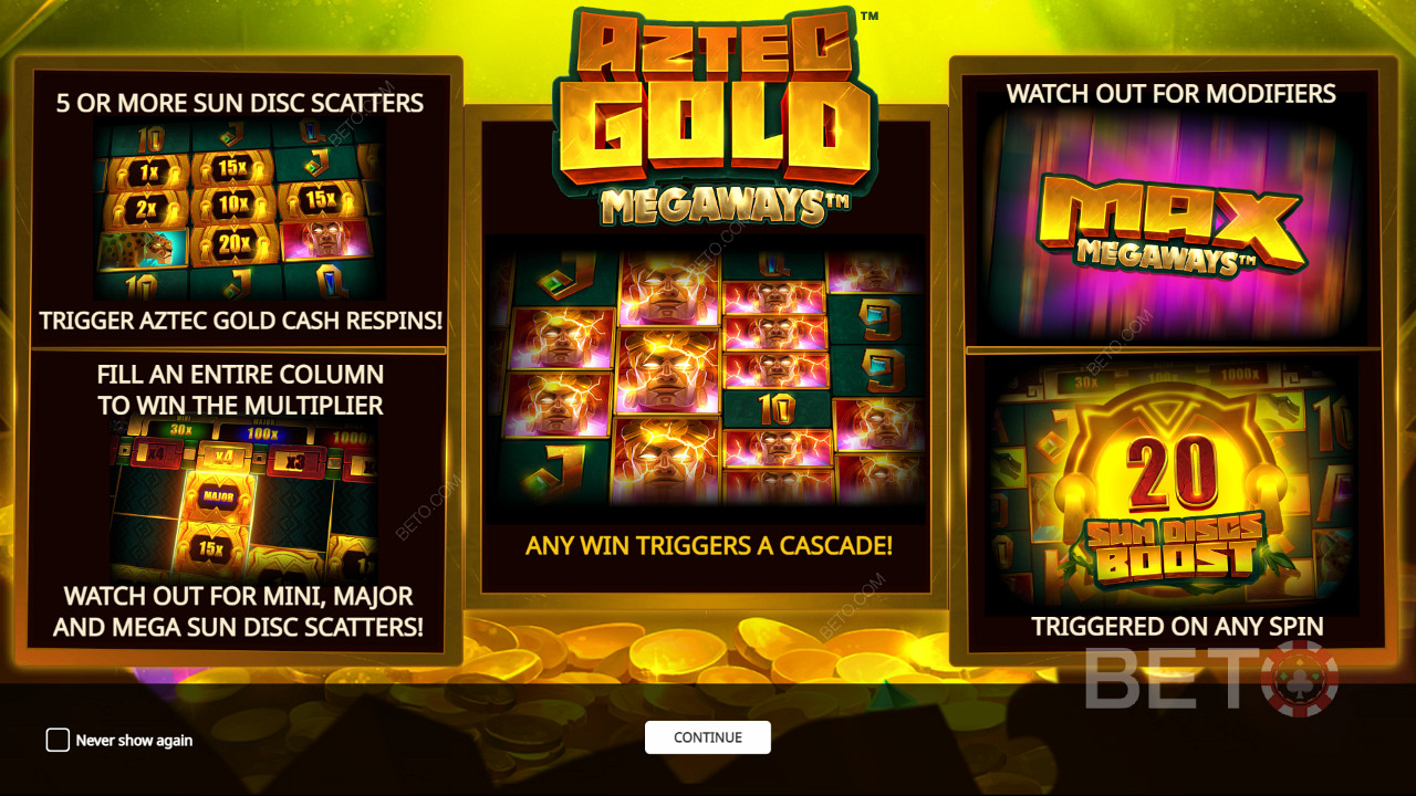 Aztec Gold Megaways स्लॉट मशीन में कई शक्तिशाली बोनस सुविधाओं का आनंद लें