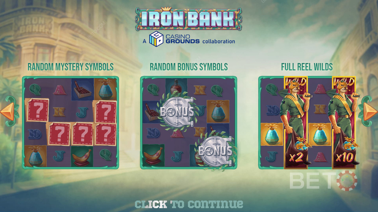 Iron Bank स्लॉट मशीन में बेस स्लॉट में शक्तिशाली सुविधाओं का आनंद लें