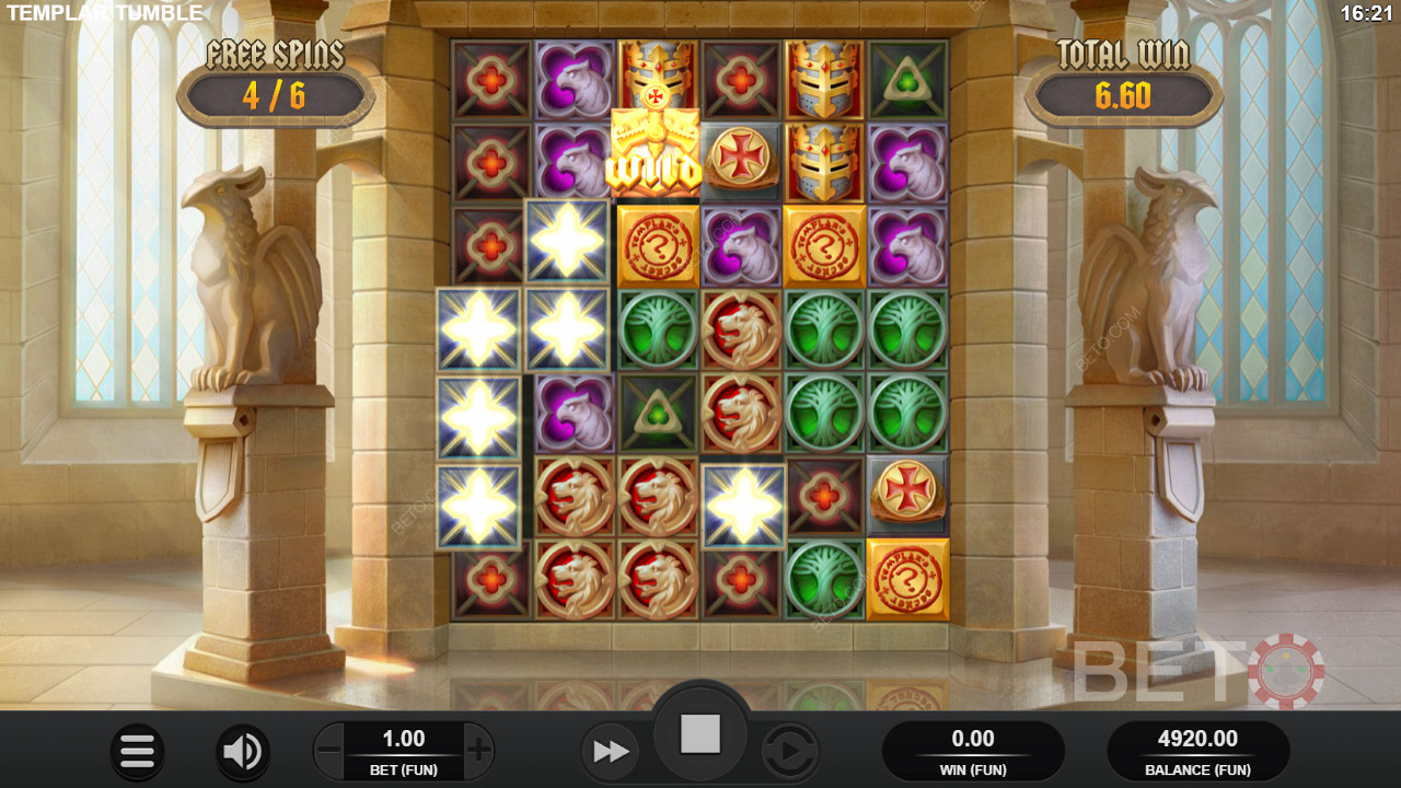 Templar Tumble स्लॉट में चमकदार चमकदार प्रतीक