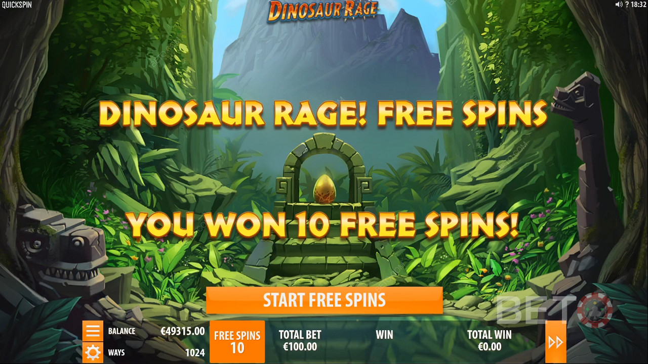 Dinosaur Rage में मुफ्त स्पिन जीतना