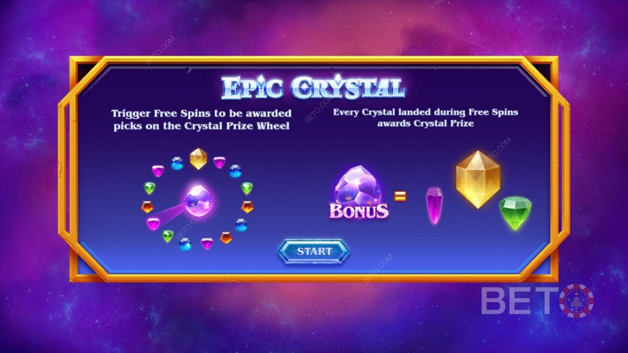 Epic Crystal की परिचय स्क्रीन - बोनस और मुफ्त स्पिन