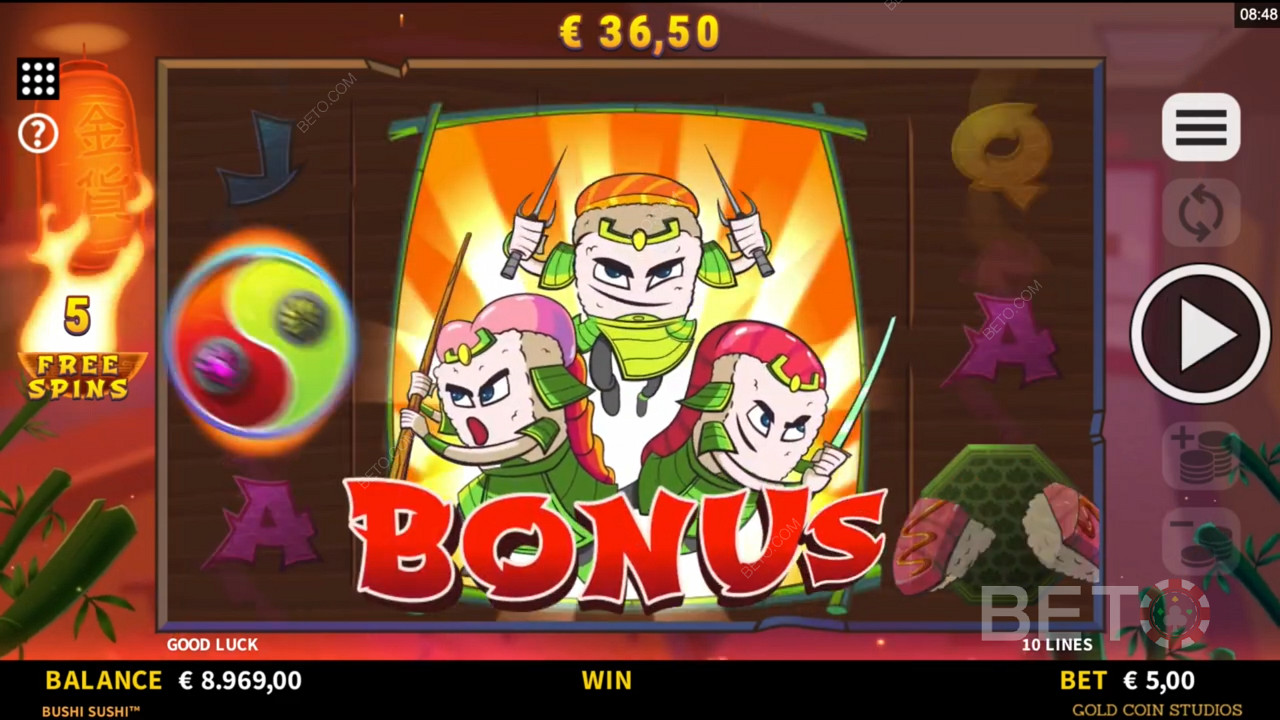 Bushi Sushi में फ्री स्पिन बोनस राउंड ट्रिगर करें