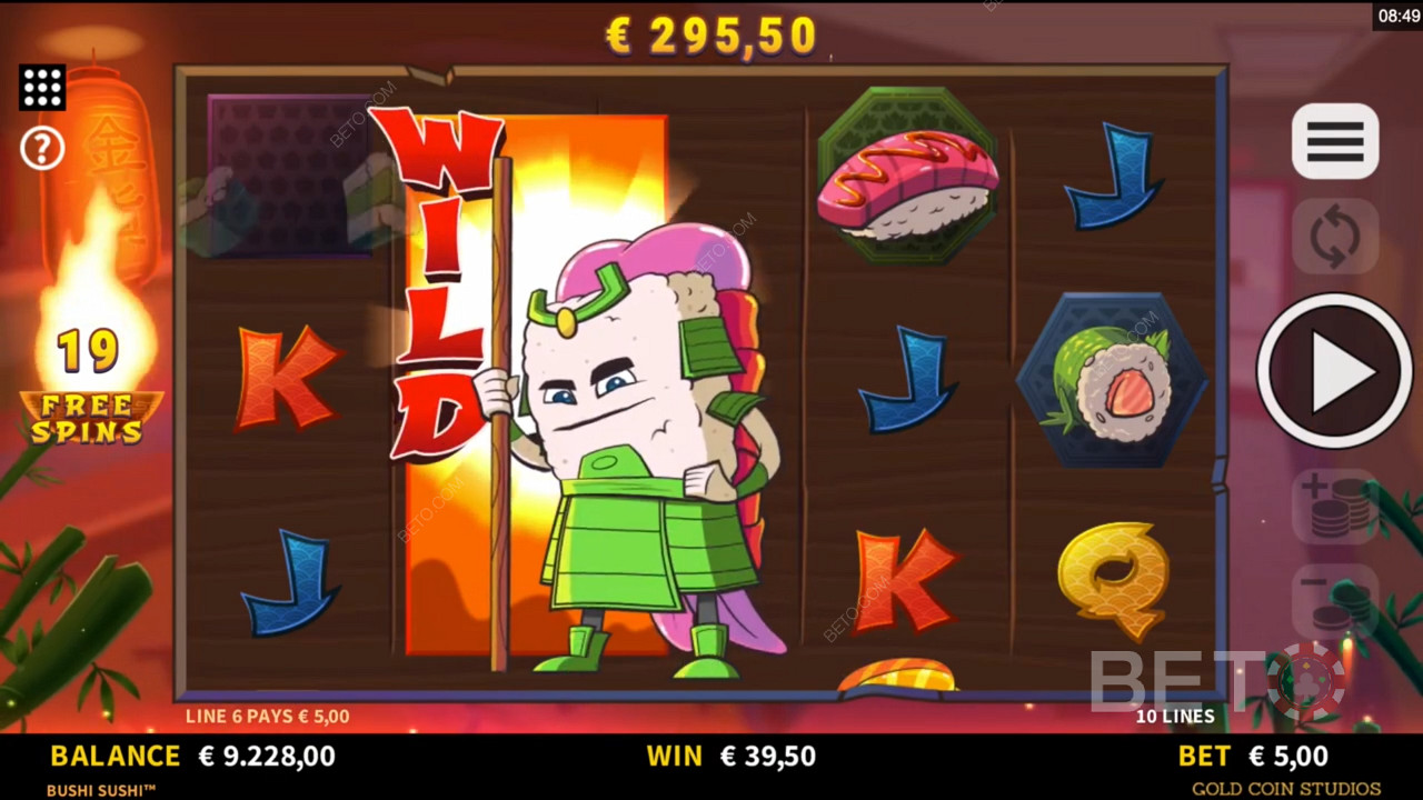 Bushi Sushi में स्टैक्ड वाइल्ड प्रतीक