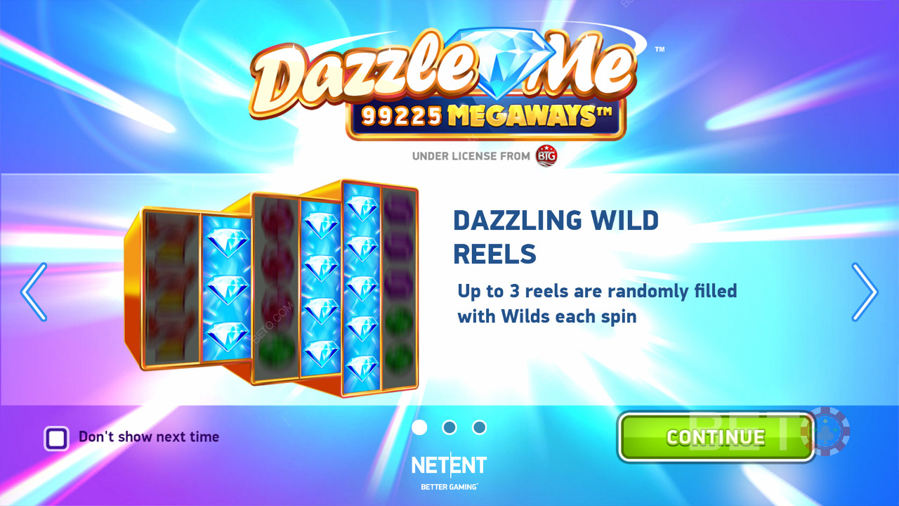 Dazzle Me Megaways की इंट्रो स्क्रीन