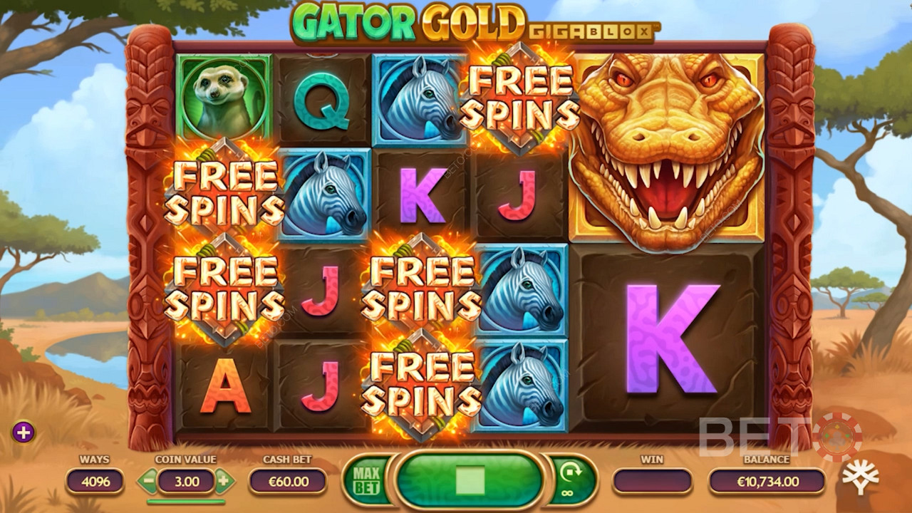 Gator Gold Gigablox - x20.000 तक की जीत के साथ स्नैपिंग गोल्डन गेटोर एलीगेटर से मिलें!