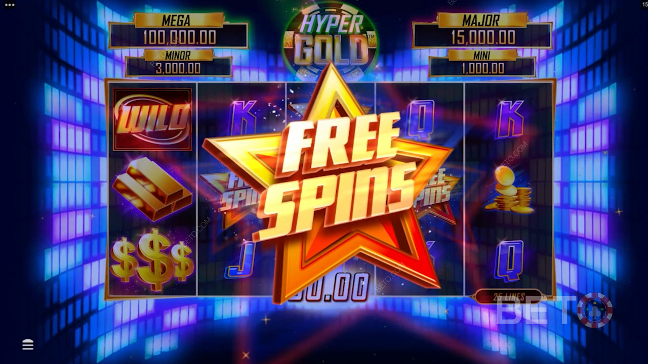 Hyper Gold स्लॉट में भारी मात्रा में जीतने के लिए मुफ्त स्पिन अर्जित करें