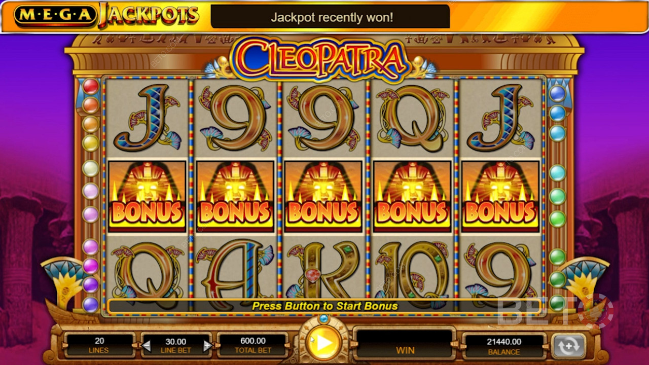 MegaJackpots Cleopatra 5 रीलों 20 पेलाइन स्लॉट की सुविधा है