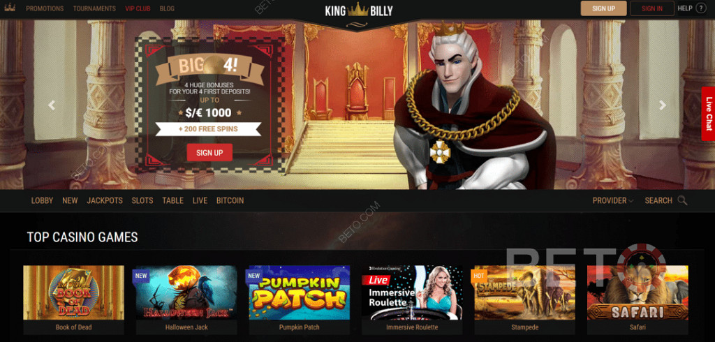 King Billy कैसीनो में रोमांचक स्वागत बोनस का आनंद लें