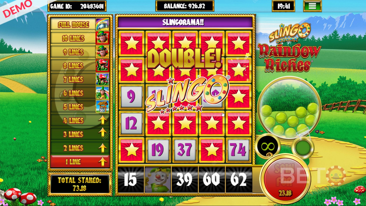 Slingo Rainbow Riches का रंगीन गेम डिज़ाइन