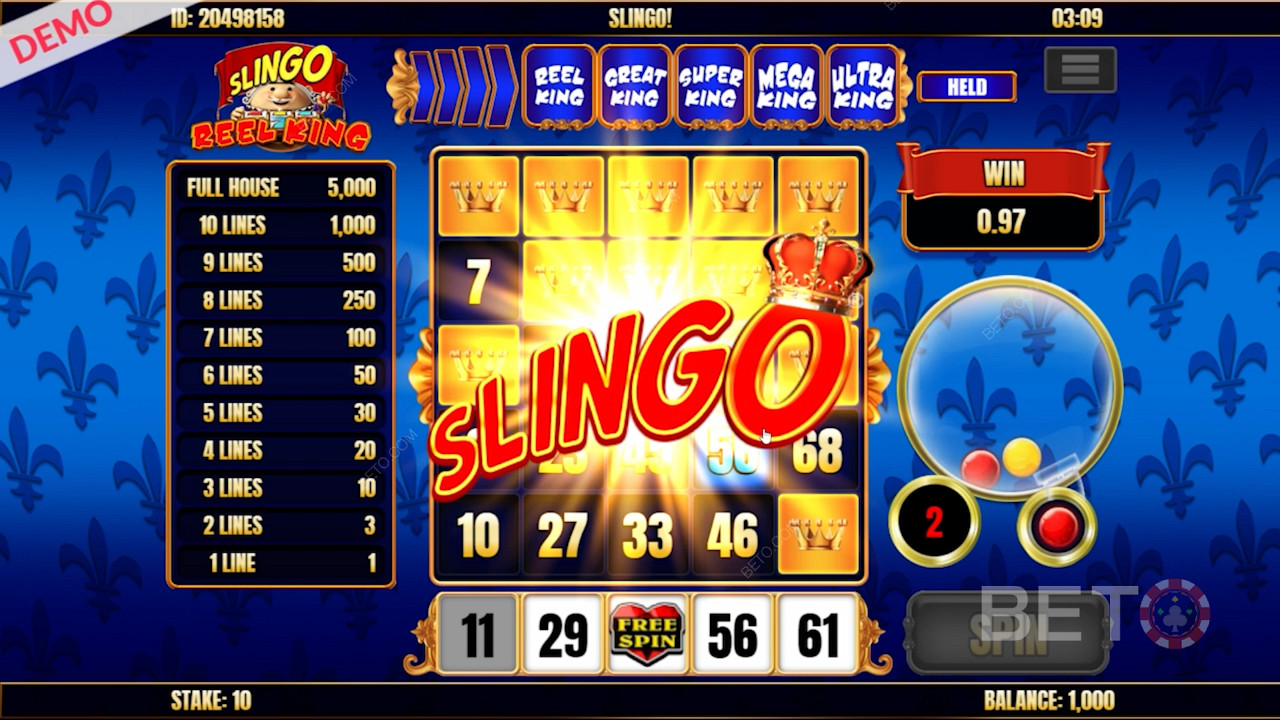 Slingo Reel King स्लॉट में स्लिंगो