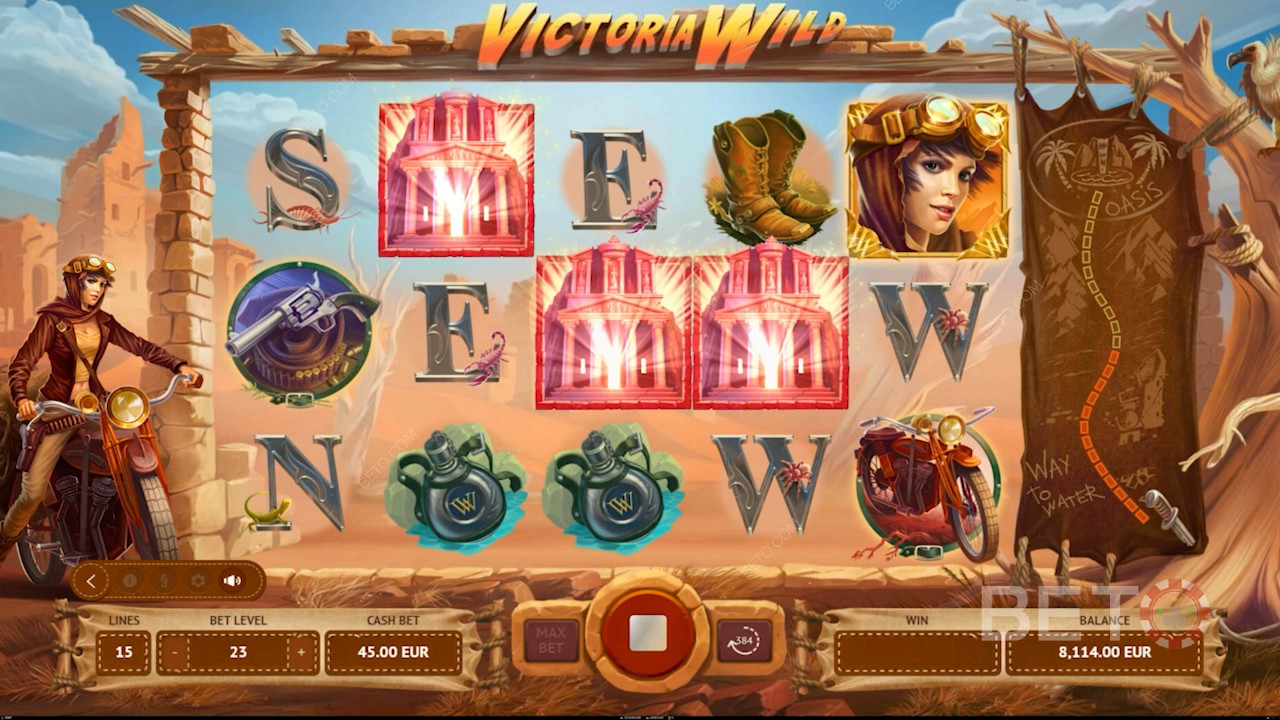 Victoria Wild ऑनलाइन स्लॉट में मुफ्त स्पिन को ट्रिगर करने के लिए 3 या अधिक टेम्पल स्कैटर लैंड करें