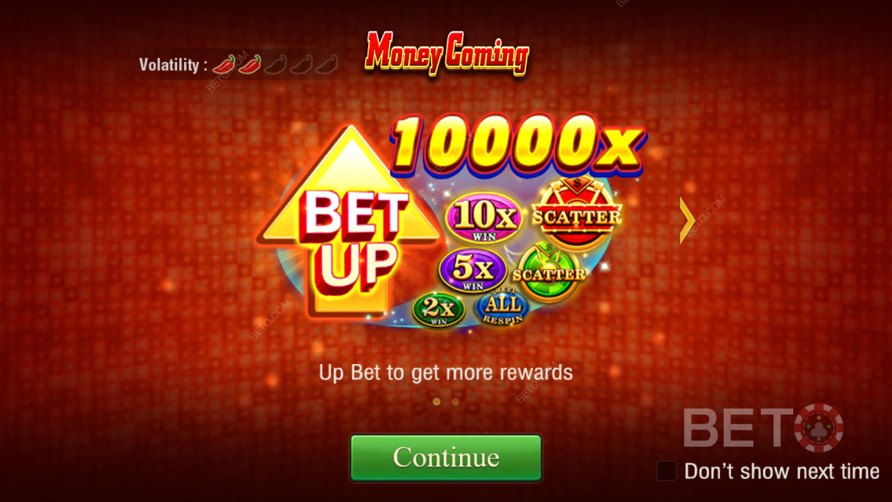 मनी कमिंग वीडियो स्लॉट में अपनी शर्त का 10,000 गुना जीतें!