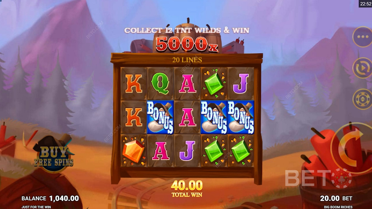 Big Boom Riches में लकड़ी की शैली ग्रिड