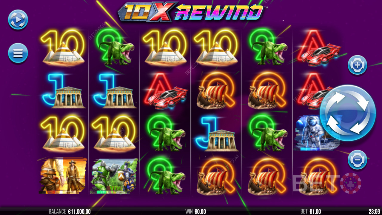 10x Rewind में निऑन थीम वाले दृश्य आकर्षक लगते हैं