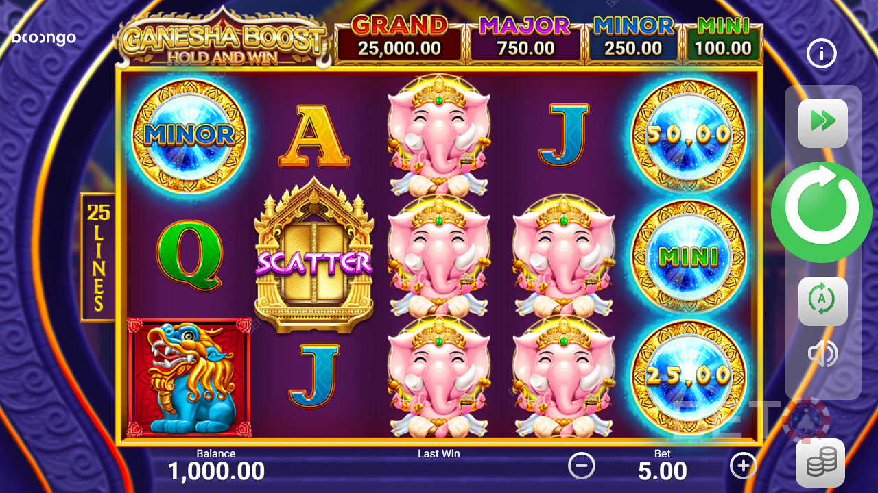 Ganesha Boost Hold and Win स्लॉट में बोनस गेम में उतरकर जैकपॉट का आनंद लें