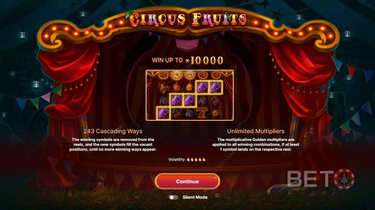 Circus Fruits की थीम से प्रेरित इंट्रो स्क्रीन
