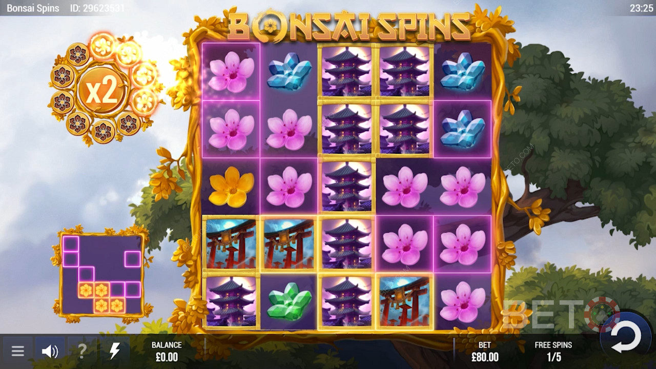 Bonsai Spins के विशेष स्वर्ण थीम वाले बोनस राउंड