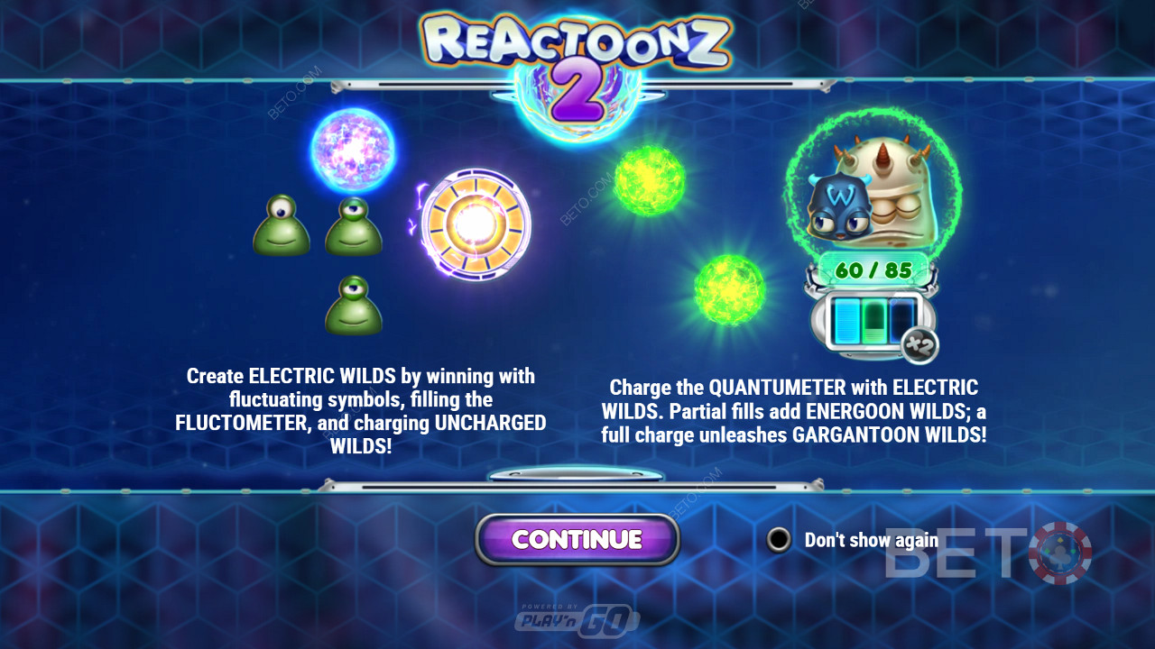 शक्तिशाली वाइल्ड्स और सुविधाओं के कारण लगातार कई जीत का आनंद लें - Play n GO से Reactoonz 2