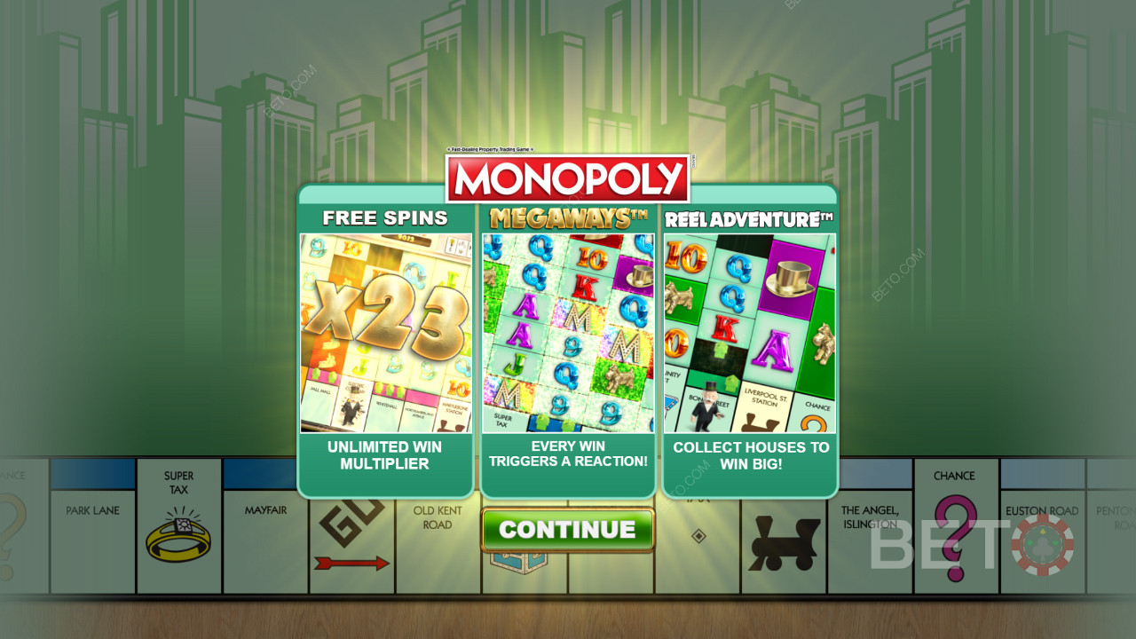 Monopoly Megaways की शुरुआती स्क्रीन