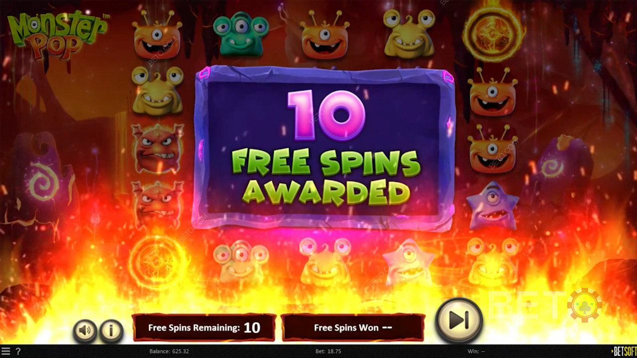 Monster Pop स्लॉट में 3 स्कैटर लाएँ और 10 निःशुल्क स्पिन का आनंद लें