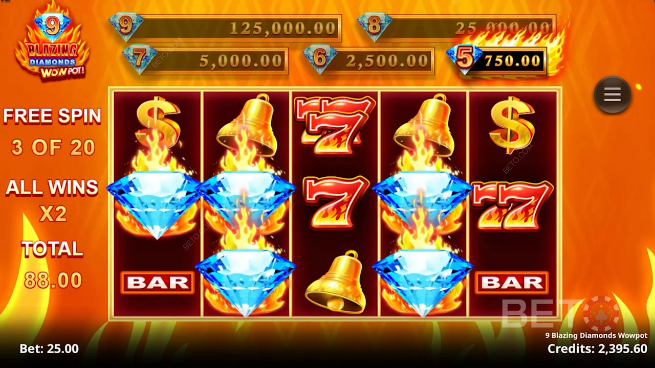 9 Blazing Diamonds Wowpot फ्री खेलें