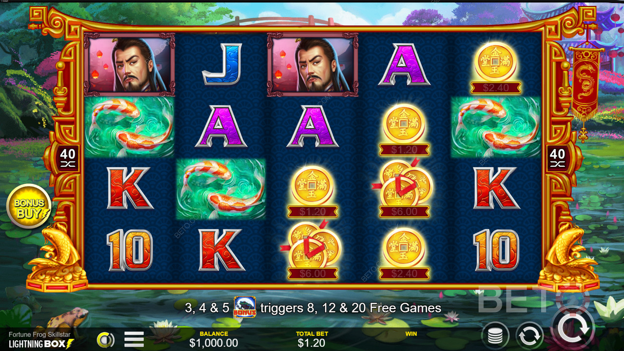 Lightning Box से Fortune Frog Skillstar स्लॉट में 5x4 प्लेइंग ग्रिड