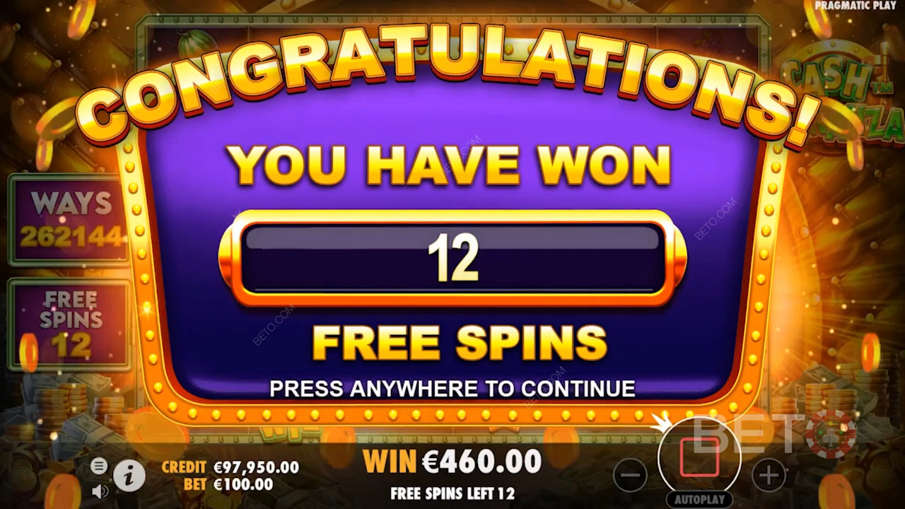 Cash Bonanza में 12 निःशुल्क स्पिन जीतें