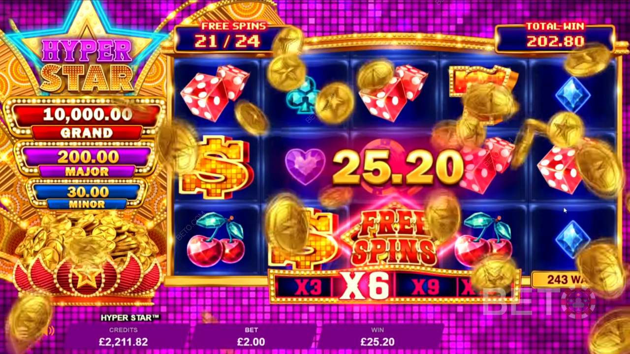 Hyper Star स्लॉट में दांव के 7,250 गुना तक के पुरस्कार जीतें