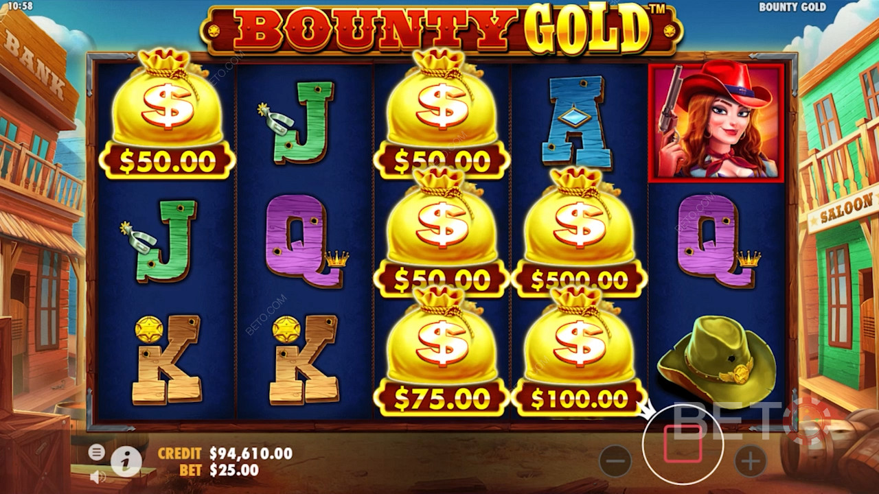 Bounty Gold के ग्रिड पर मनी बैग प्रतीक