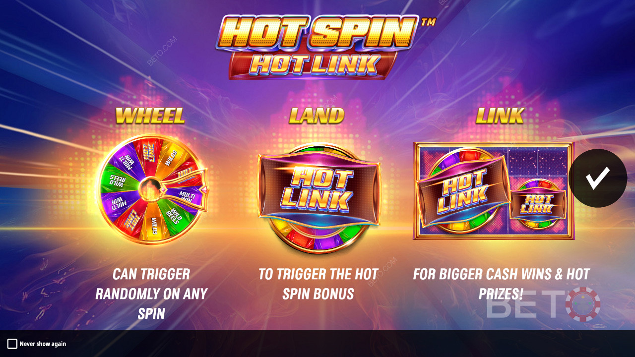 Hot Spin Hot Link की इंट्रो स्क्रीन जिसमें इसके बूस्टर्स के बारे में विवरण है