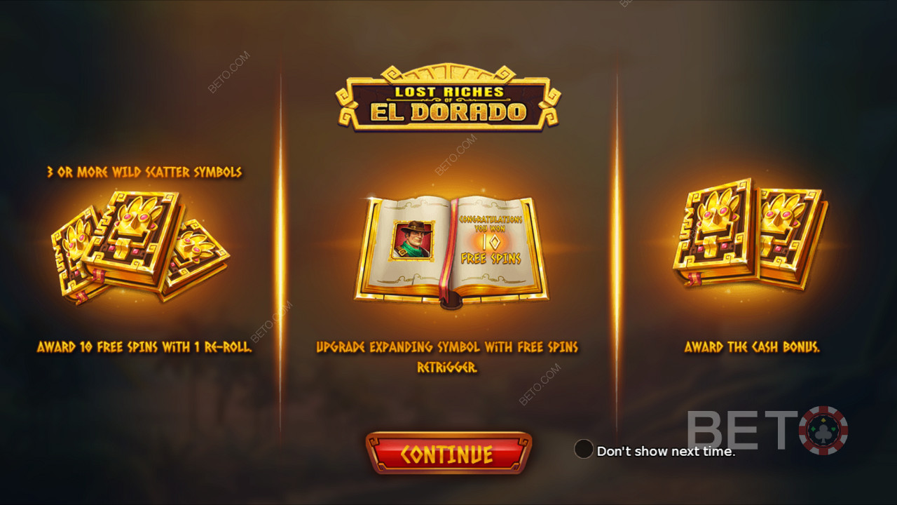Lost Riches of El Dorado की इंट्रो स्क्रीन कुछ जानकारी दे रही है
