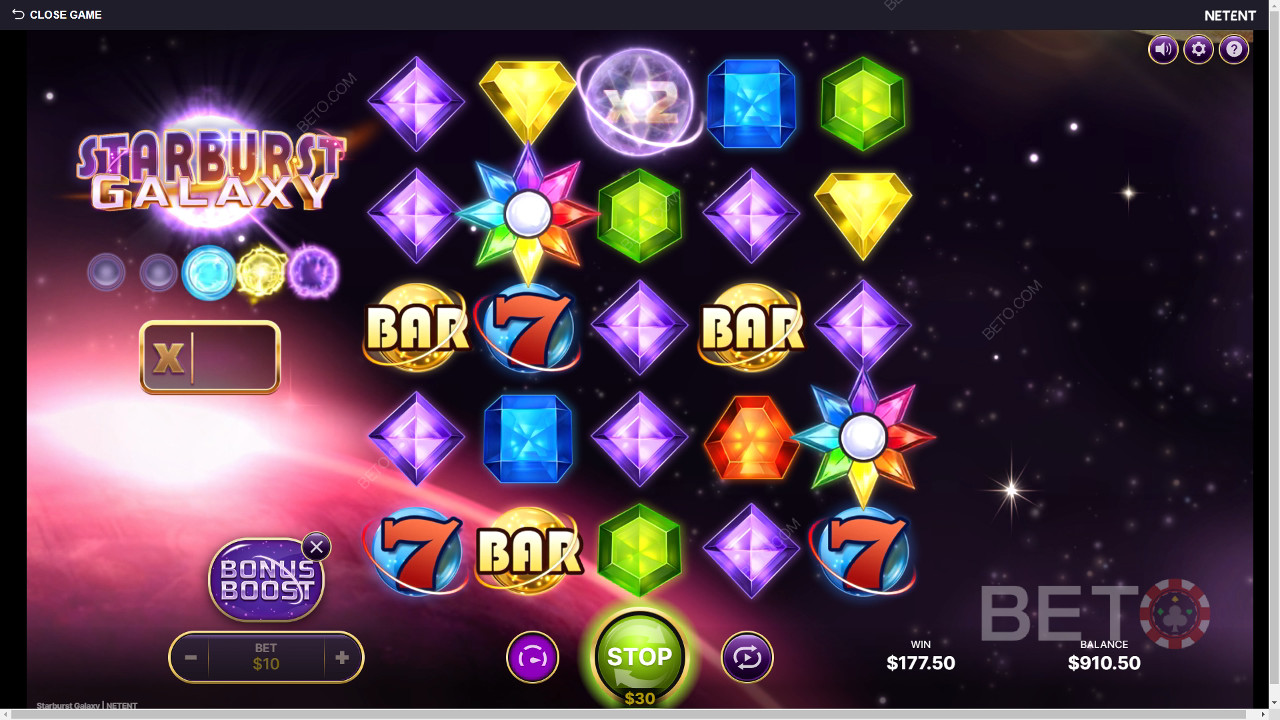 Starburst गैलेक्सी स्लॉट में अपनी शर्त का 25,000 गुना जीतें!