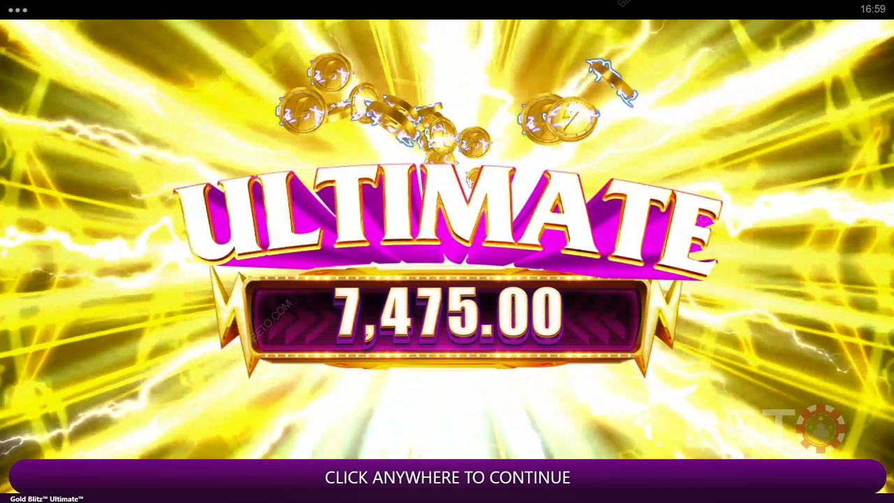 गोल्ड ब्लिट्ज अल्टीमेट स्लॉट मशीन में अपनी शर्त का 2,500 गुना जीतें!