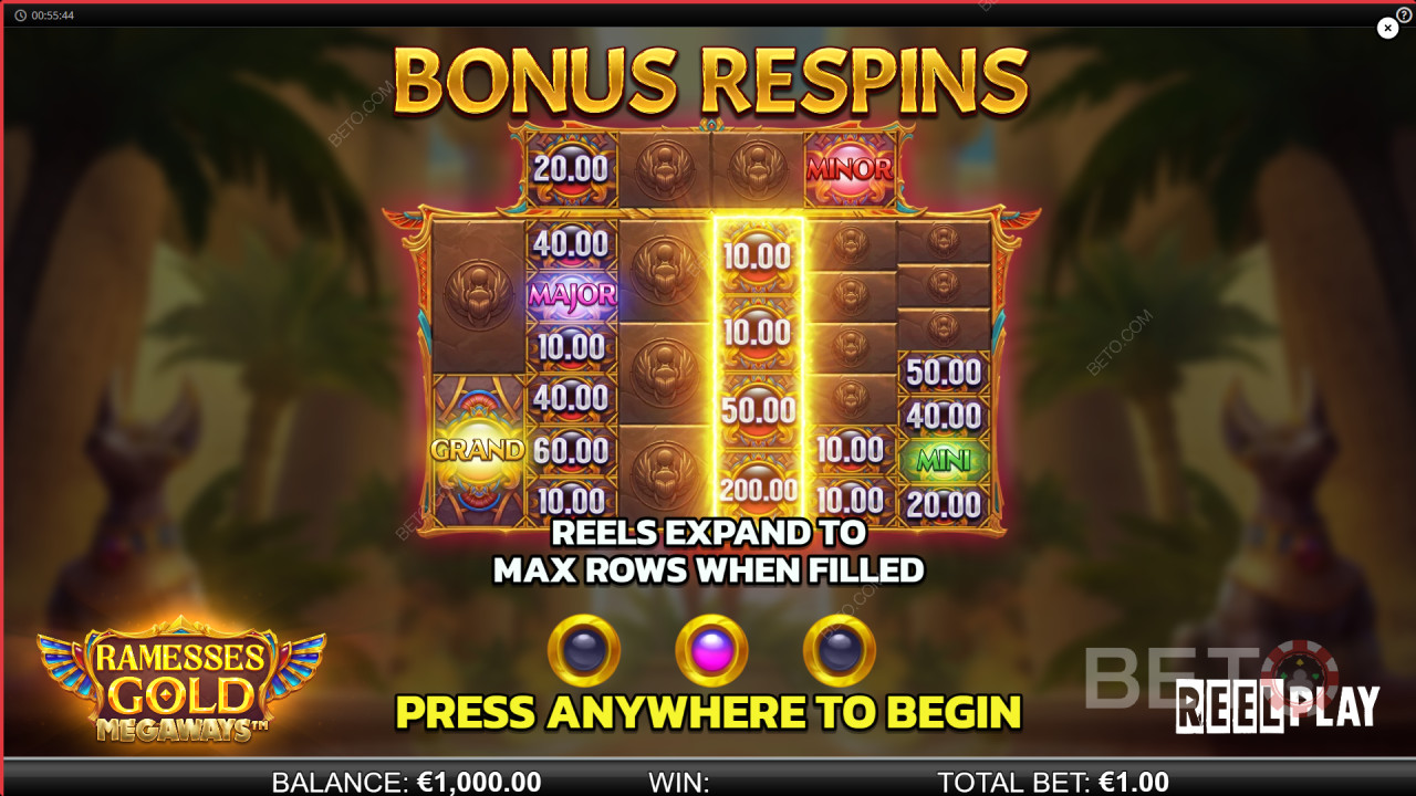Reel Play द्वारा रैमेसेस गोल्ड मेगावेज़ में बोनस सुविधाओं की व्याख्या