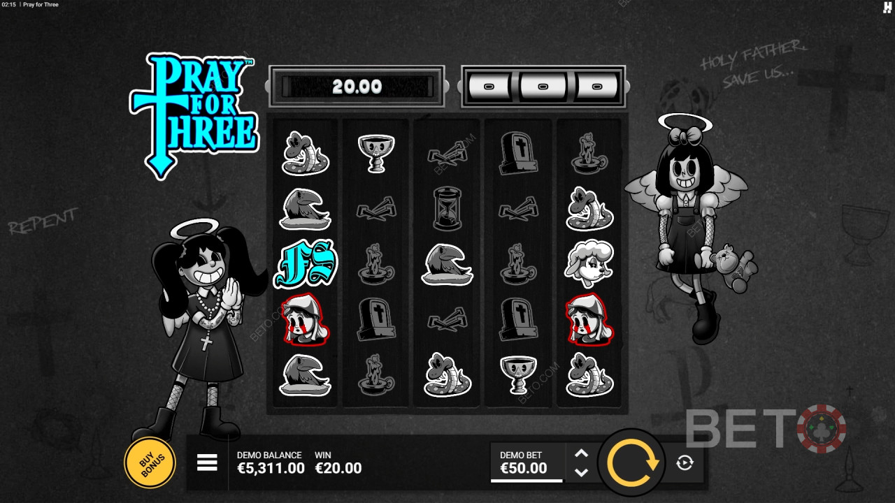 Hacksaw Gaming द्वारा प्रे फॉर थ्री में बोनस सुविधाओं की व्याख्या