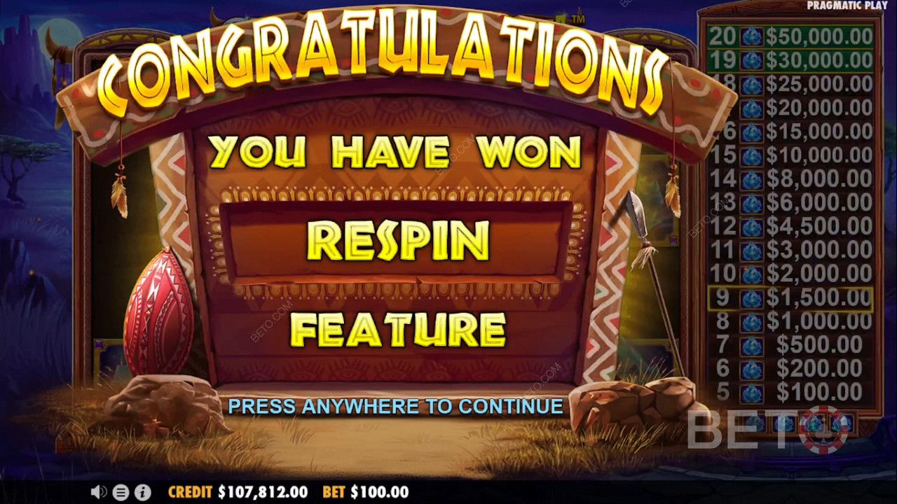 5 या अधिक रत्न प्राप्त करके रिस्पिन बोनस को सक्रिय करें